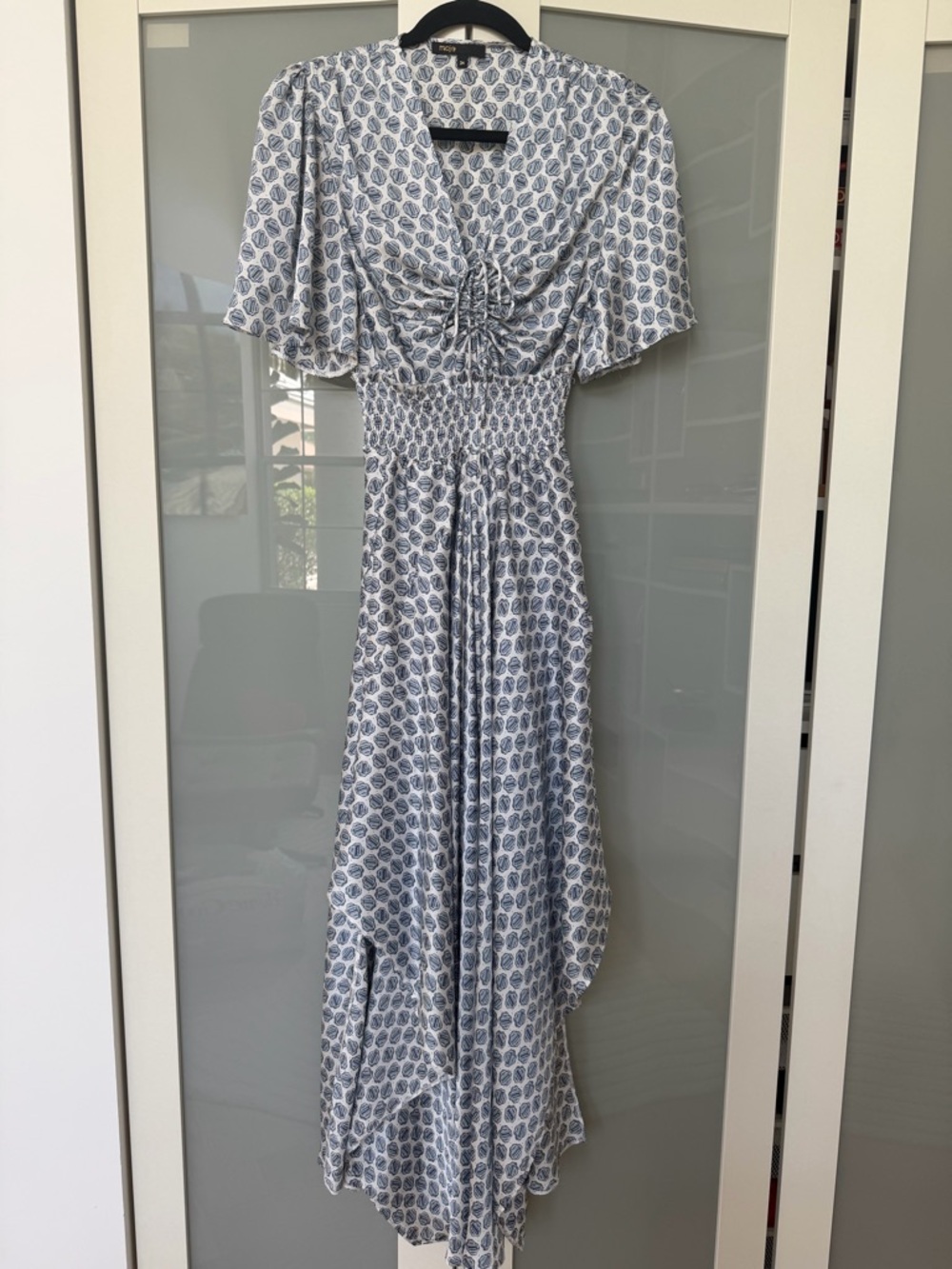 MAJE Blue Paisley Ruched Maxi Dress